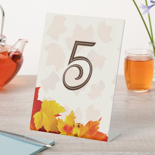 Fall Leaves Table Number Standing Sign Reclamebord Met Voetstuk (Insitu)