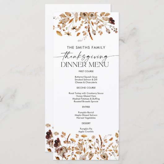 Fall Leaves Thanksgiving Dinner Flat Menu (Devant / Derrière)