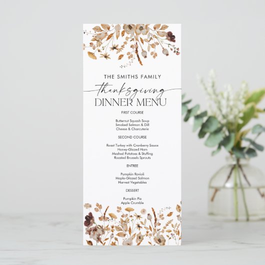 Fall Leaves Thanksgiving Dinner Flat Menu (Debout devant)