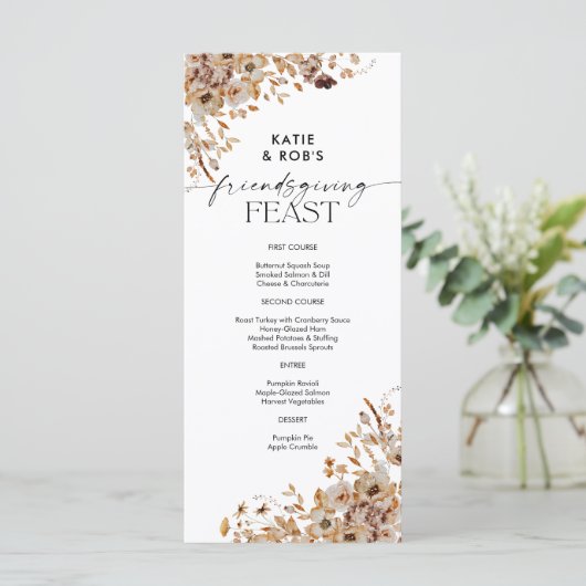 Fall Leaves Thanksgiving Dinner Flat Menu (Debout devant)