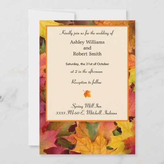 Fall Leaves Wedding Invitation Flat Kaart herfst (Voorkant)