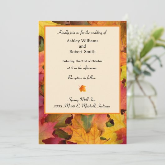 Fall Leaves Wedding Invitation Flat Kaart herfst (Staand voorkant)