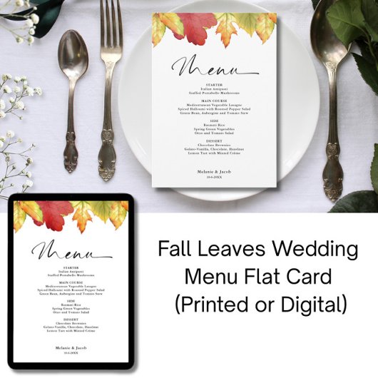 Fall Leaves Wedding Menu Kaart