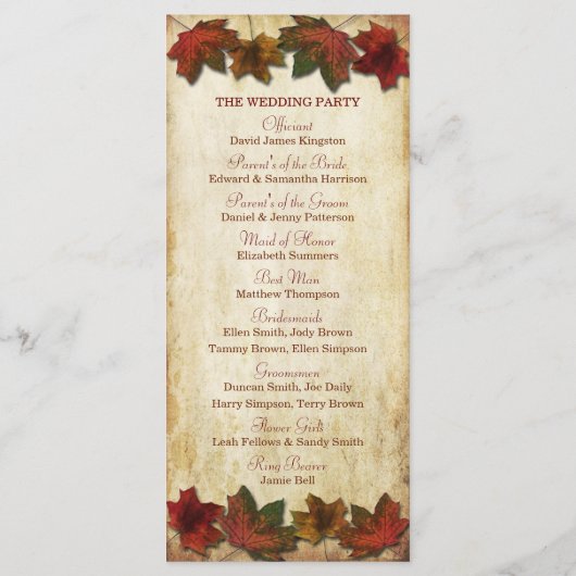 Fall Leaves Wedding Program Programma (Achterkant)