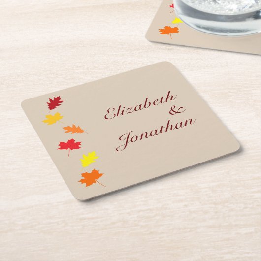 Fall Leaves Wedding Vierkante Kartonnen Onderzetter (Schuin)