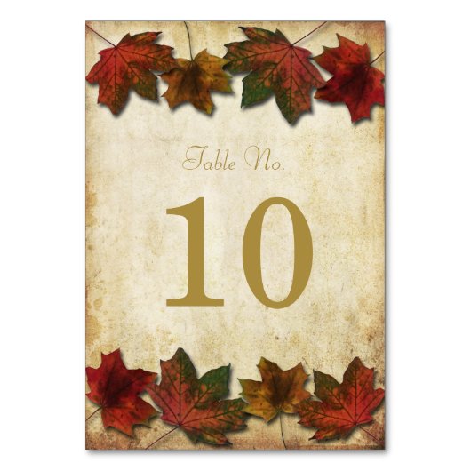 Fall Leaves Wedstrijking Table Number Kaarten (Voorkant)
