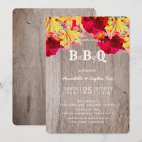 Fall Leaves Wood BaByQ BBQ Baby shower Invitation