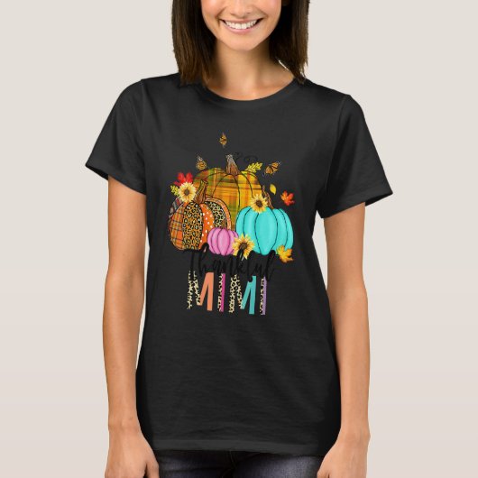 Fall Leopard Plaid Pumpkins Thankful Mimi Thanksgi T-shirt (Voorkant)