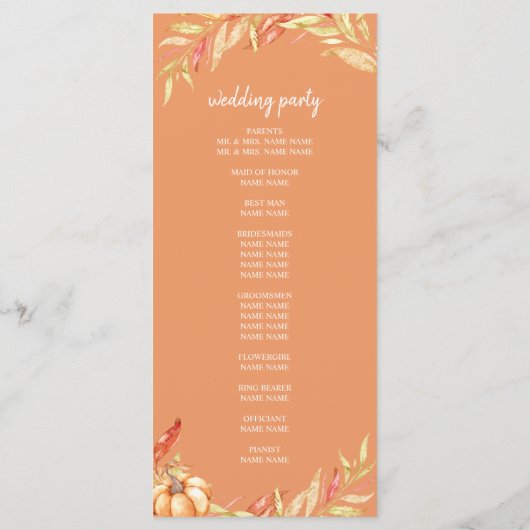 Fall Love Golden Foliage Orange Wedding Programme (Dos)