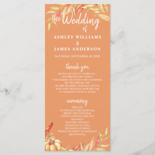 Fall Love Golden Foliage Orange Wedding Programme