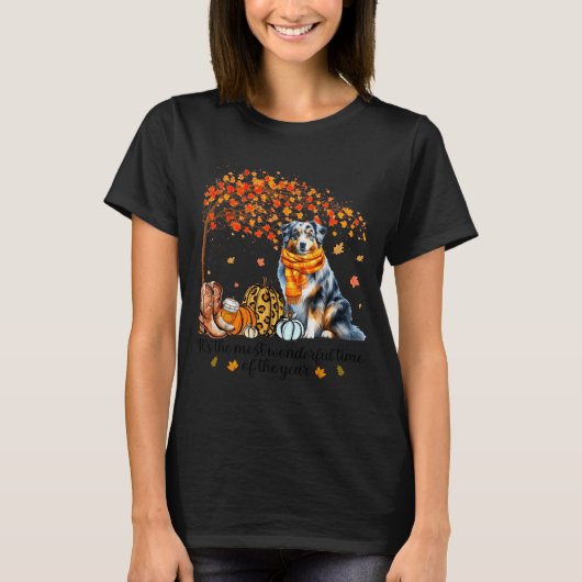 Fall Maple Tree Print Dog Lover Happy Thanksgiving T-shirt (Voorkant)