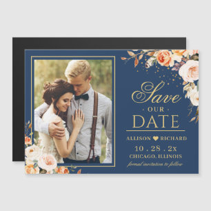 Fall Night Gold Floral Photo Save the Date Magnet