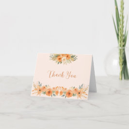 Fall Orange Floral Baby Shower  Bedankkaart
