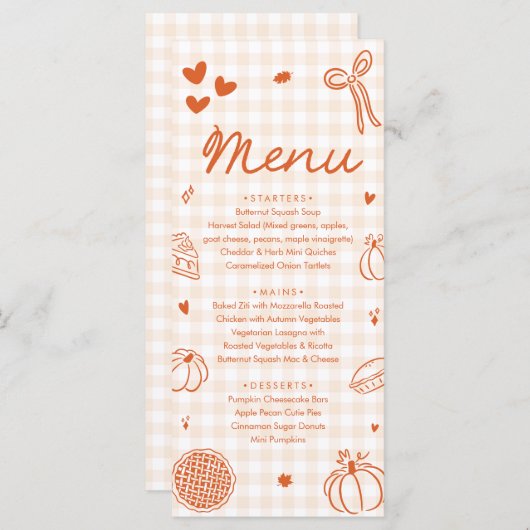 Fall Orange Hand Drawn A Little Cutie Pie Menu (Devant / Derrière)
