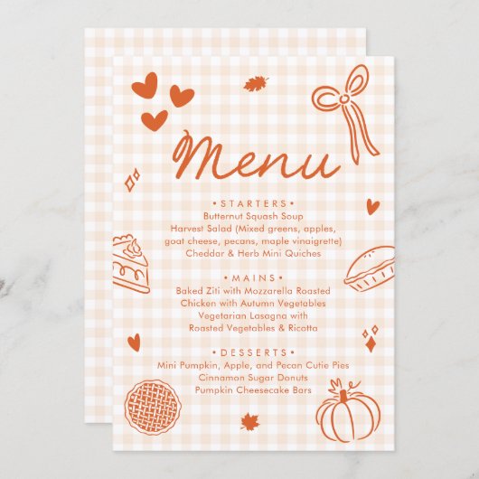 Fall Orange Hand Drawn A Little Cutie Pie Menu (Devant / Derrière)