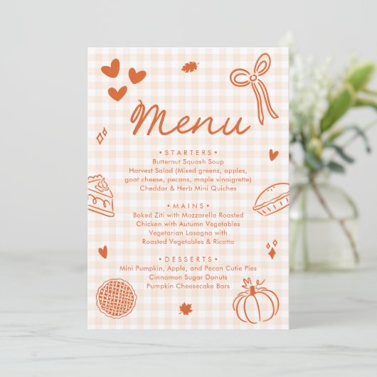 Fall Orange Hand Drawn A Little Cutie Pie Menu Kaart (Staand voorkant)