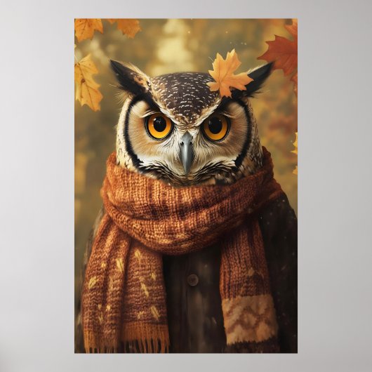 Fall Owl Art Print, Autumn Clothes, Rustic Home Poster (Voorkant)