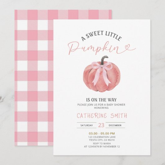 Fall Pink Bow Pumpkin Baby Shower Kaart (Voorkant / Achterkant)