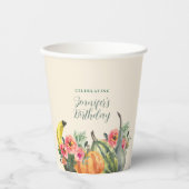 Fall Pink Floral Pumpkins Autumn Birthday Party Papieren Bekers (Voorkant)