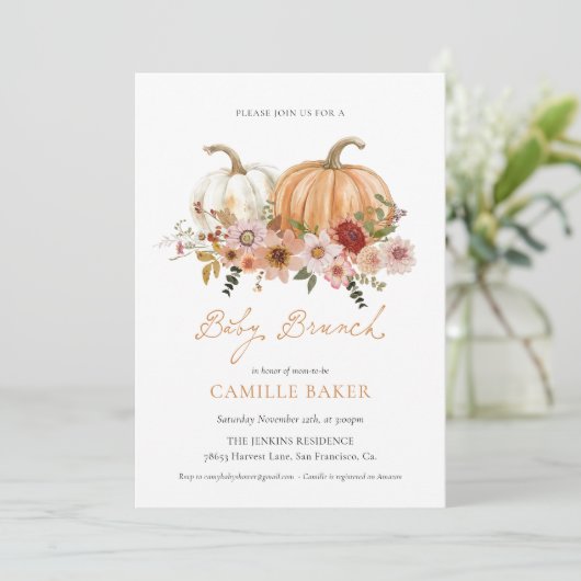 Fall Pumpkin Baby Shower Brunch Invitation (Debout devant)