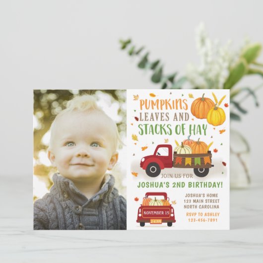 Fall Pumpkin Birthday Invitation Boy (Debout devant)