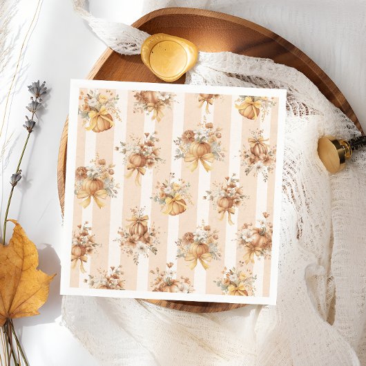 Fall Pumpkin Floral Bow Baby Shower  Napkins Servet
