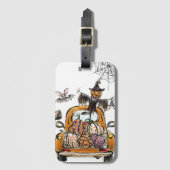 Fall Pumpkin Patch Truck with bats scarecrow bird Bagagelabel (Voorkant (verticaal))