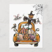 Fall Pumpkin Patch Truck with bats scarecrow bird  Briefkaart (Voorkant)