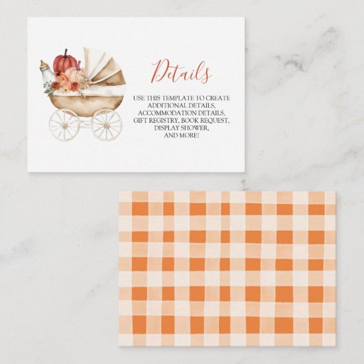 Fall Pumpkin Stroller Floral Baby Shower Detail Informatiekaartje (Voorkant / Achterkant)
