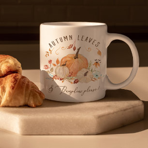 Fall Pumpkins Watercolor Autumn Leaves and Floral  Koffiemok