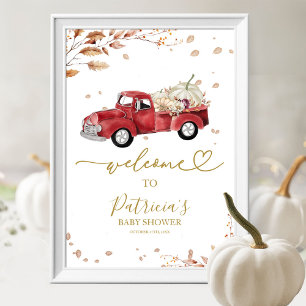 Fall Rode Vrachtwagen Pompoen Baby Shower Welkomst Poster