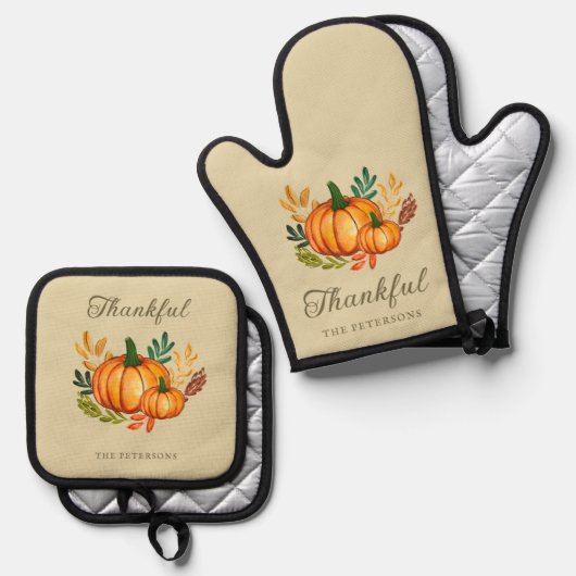 Fall Rustic Happy Thanksgiving Ovenwant & Pannenlap Set (Voorkant / Achterkant)