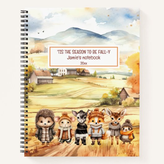 Fall Scenery Friends Cute Animaux Nom Carnet (Devant)
