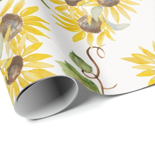 Fall Sunflower Watercolor Wrapping Paper Cadeaupapier (Rol Hoek)
