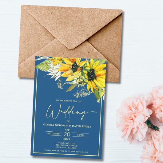 Fall Sunflower Wedding Invitation Kaart
