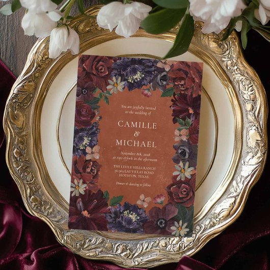 Fall Terracotta Floral Faire-part de mariage