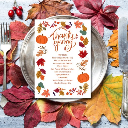 Fall Thanksgiving Printable Menu