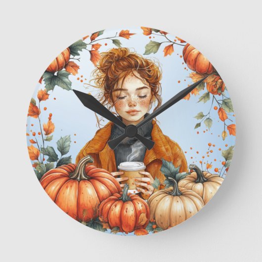 Fall themed Wall Clock Ronde Klok (Voorkant)