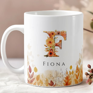 Fall verlaat monogram letter F met naam Koffiemok