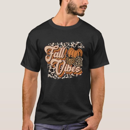 Fall Vibes Leopard Groovy Thanksgiving Autumn For  T-shirt (Voorkant)