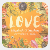 Fall Weddenschap Dank je herfst Maple Leaves Pumpk Vierkante Sticker (Voorkant)