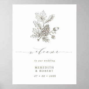 Fall Wedding Acorn & Pinecone Branch Welkom Poster