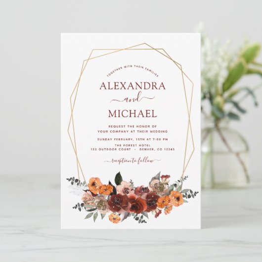 Fall Wedding Burgundy Eucalyptus Floral Kaart (Staand voorkant)