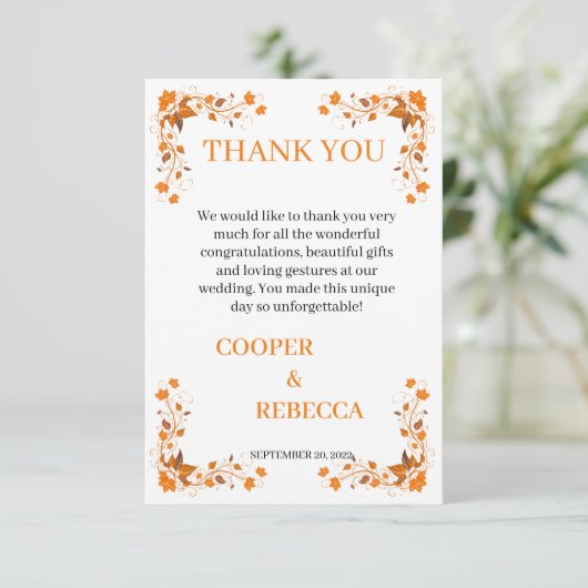 Fall Wedding Cooper & Rebecca Bedankt kaart (Staand voorkant)