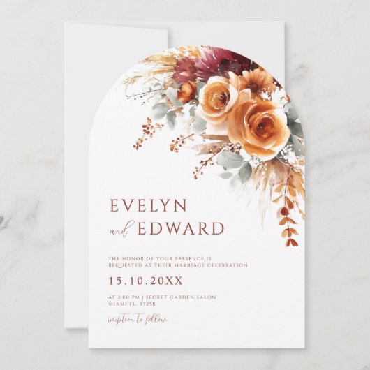 Fall Wedding Elegant Boho Bloemen Kaart (Voorkant)
