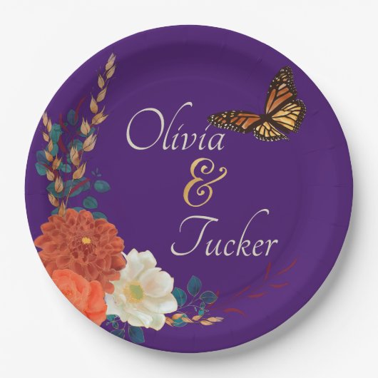 Fall Wedding Floral Butterfly Custom Paper Bord (Voorkant)