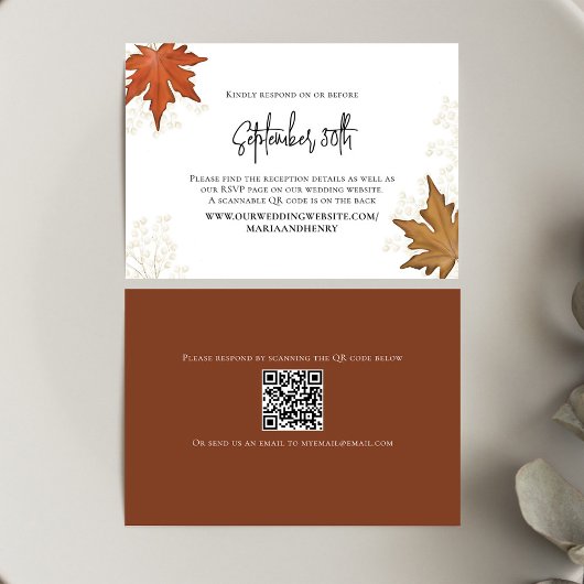 Fall Wedding laat elegante RSVP QR-code achter Kaartje