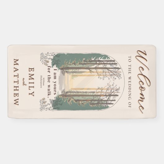 Fall Wedding Modern Rustiek Elegant Bos Welkom Spandoek (Horizontaal)