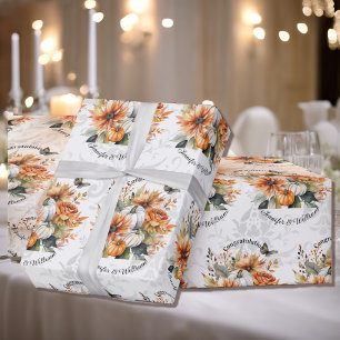 Fall Wedding Personaliseer Namen Pompoen Mums Roll Cadeaupapier