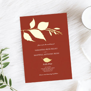 Fall Wedding Terracotta Burnt Sinaasappel Folie Uitnodiging